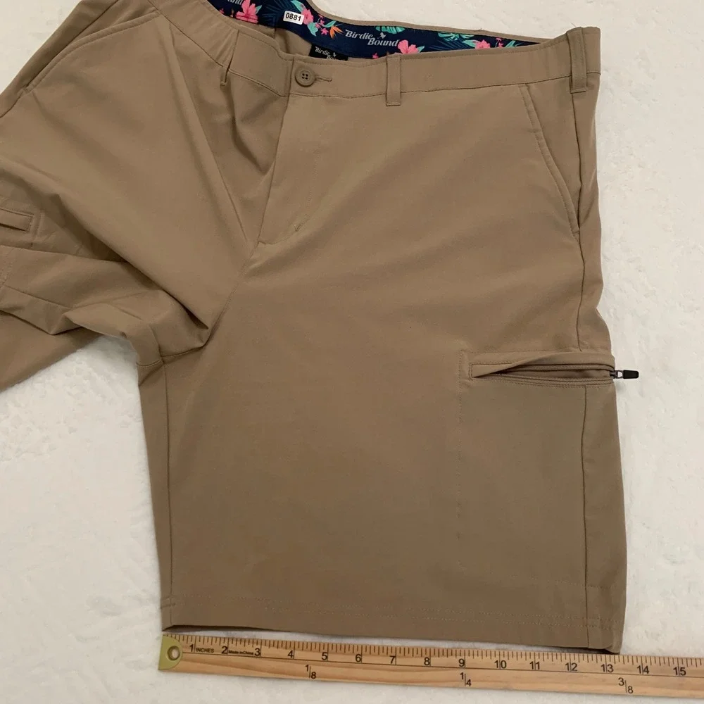 Birdie Bound Golf Shorts Men's 42 Khaki Stretch Cargo Pockets performance 9
